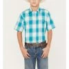 Roper Boys' Amarillo Saddle Plaid Print Short Sleeve Snap Western Shirt Blue -Roper Shop 2000366516 400 P1