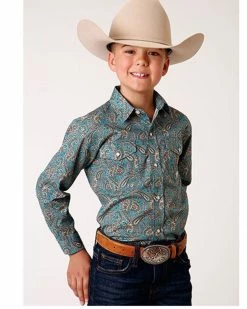 Roper Boys' Amarillo Paisley Print Long Sleeve Western Snap Shirt Blue 7 Roper Boys' Amarillo Paisley Print Long Sleeve Western Snap Shirt Blue -Roper Shop 2000366517 400 P1 1