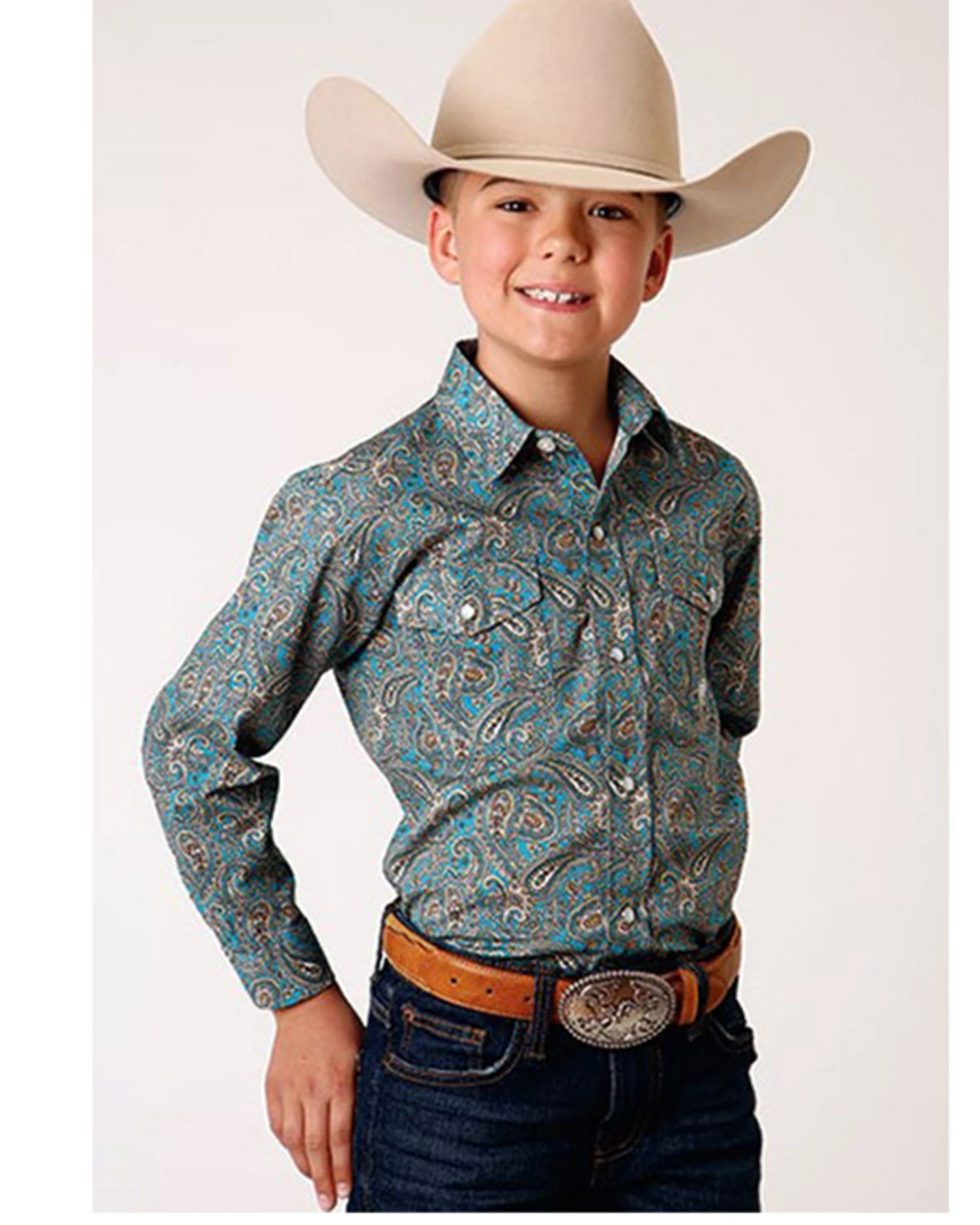 Roper Boys' Amarillo Paisley Print Long Sleeve Western Snap Shirt Blue 5 Roper Boys' Amarillo Paisley Print Long Sleeve Western Snap Shirt Blue - Image 3