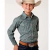 Roper Boys' Amarillo Paisley Print Long Sleeve Western Snap Shirt Blue 1 Roper Boys' Amarillo Paisley Print Long Sleeve Western Snap Shirt Blue -Roper Shop 2000366517 400 P1