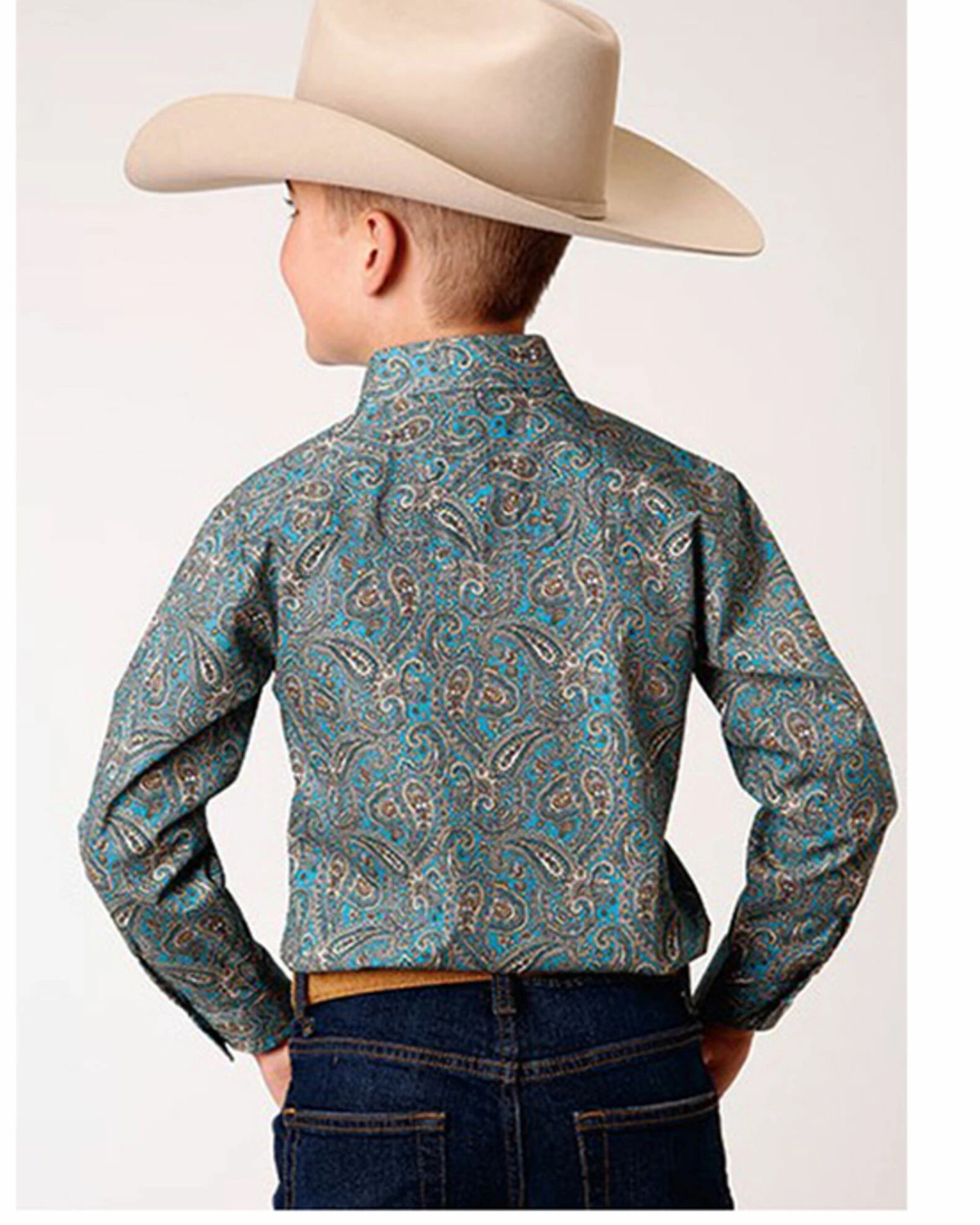Roper Boys' Amarillo Paisley Print Long Sleeve Western Snap Shirt Blue 4 Roper Boys' Amarillo Paisley Print Long Sleeve Western Snap Shirt Blue - Image 2