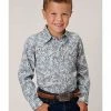 Roper Boys' Paisley Print Long Sleeve Western Snap Shirt Blue -Roper Shop 2000366519 400 P1