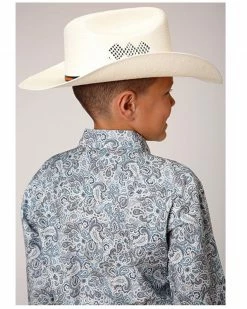Roper Boys' Paisley Print Long Sleeve Western Snap Shirt Blue -Roper Shop 2000366519 400 P2