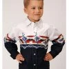 Roper Boys' Vintage Southwestern Border Print Long Sleeve Western Snap Shirt Black