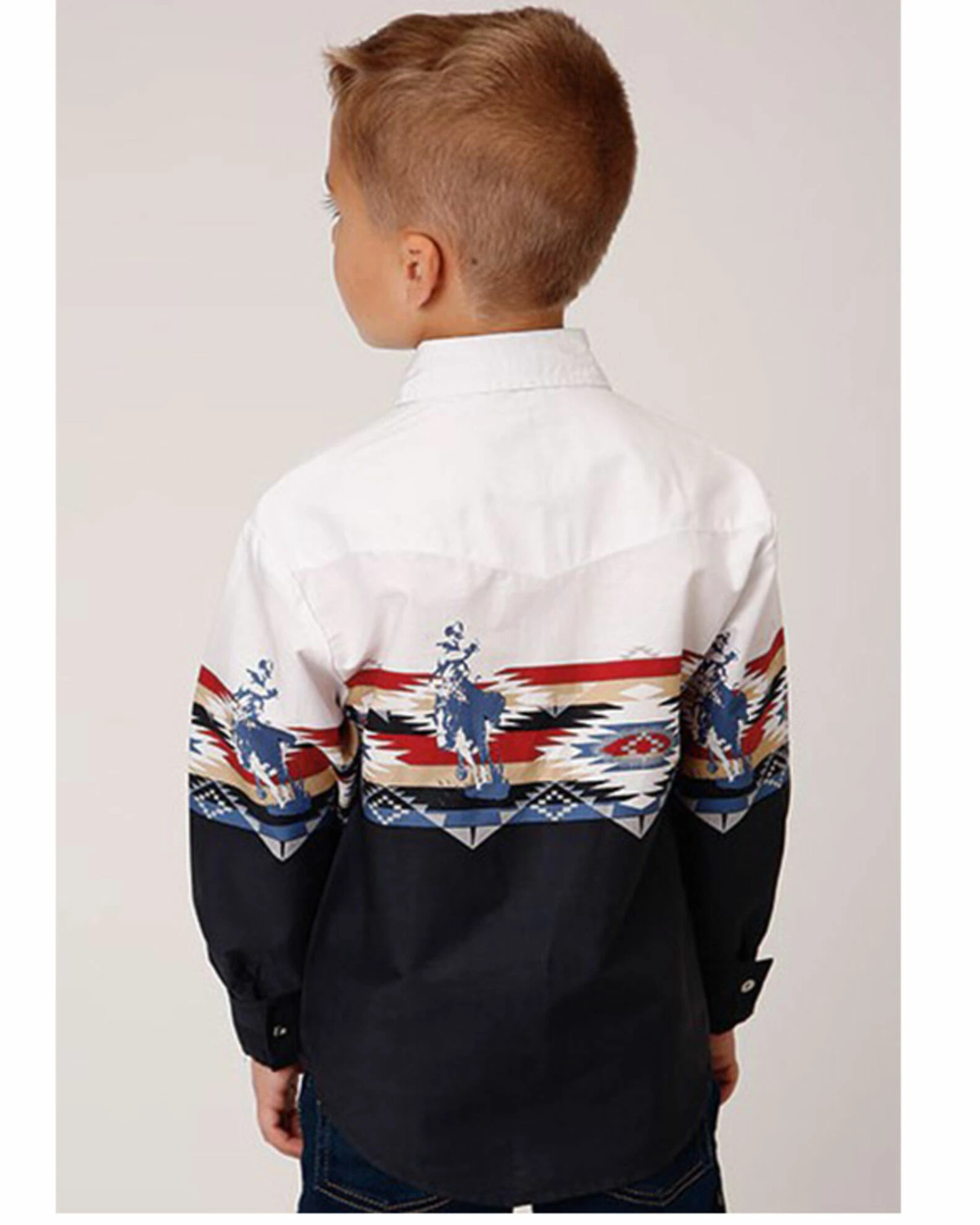 Roper Boys' Vintage Southwestern Border Print Long Sleeve Western Snap Shirt Black 4 Roper Boys' Vintage Southwestern Border Print Long Sleeve Western Snap Shirt Black - Image 2