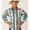 Roper Boys' Vintage Southwestern Stripe Print Long Sleeve Western Snap Shirt Blue -Roper Shop 2000366522 400 P1