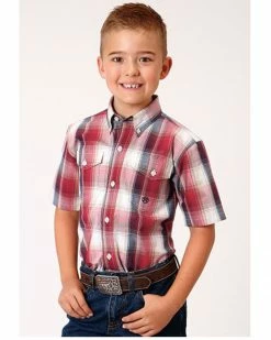 Roper Boys' Amarillo Plaid Print Short Sleeve Western Button-Down Shirt Red 7 Roper Boys' Amarillo Plaid Print Short Sleeve Western Button-Down Shirt Red -Roper Shop 2000366526 600 P1 1