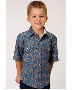 Roper Boys' Amarillo Paisley Print Short Sleeve Western Snap Shirt No Color