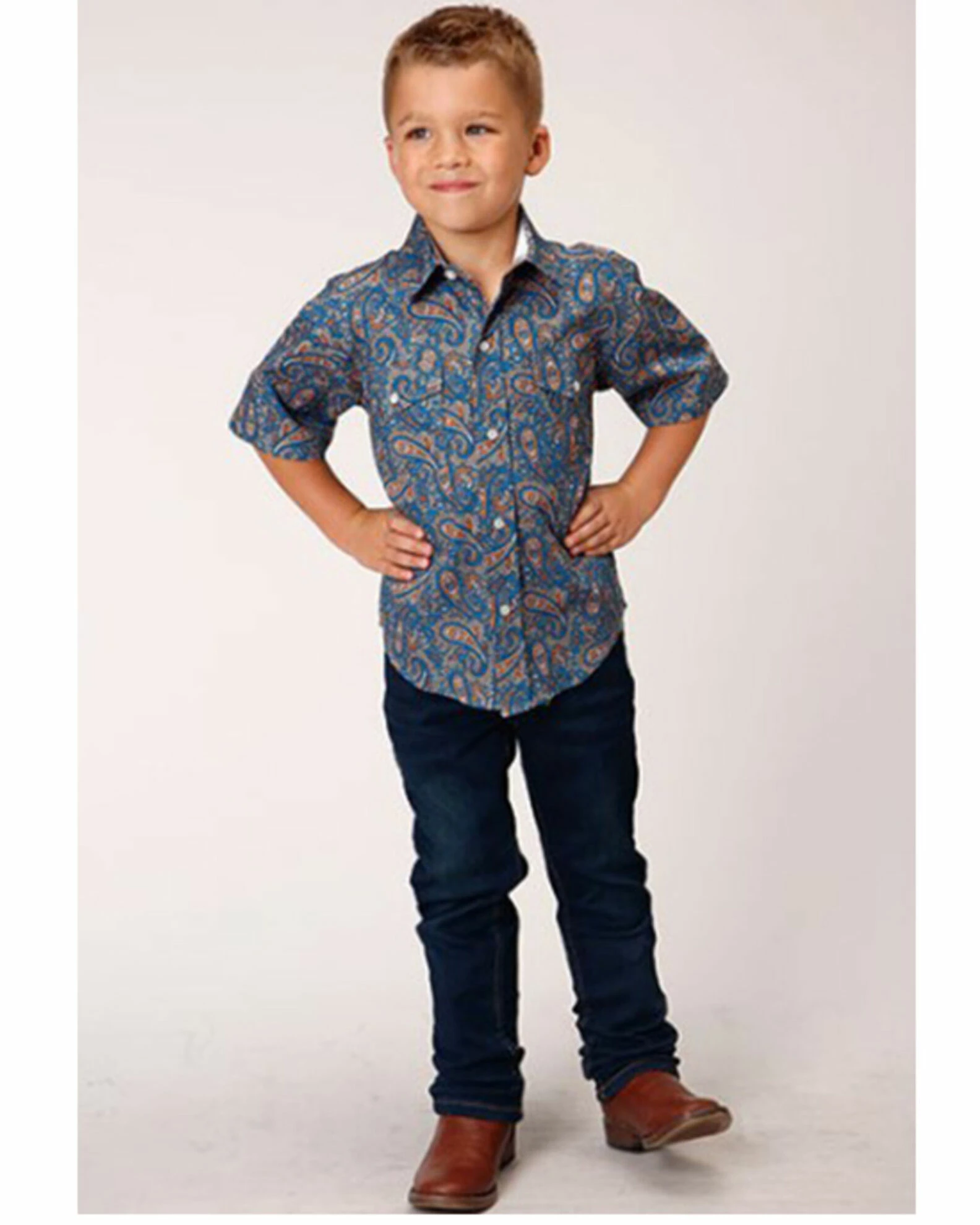Roper Boys' Amarillo Paisley Print Short Sleeve Western Snap Shirt No Color 5 Roper Boys' Amarillo Paisley Print Short Sleeve Western Snap Shirt No Color - Image 3