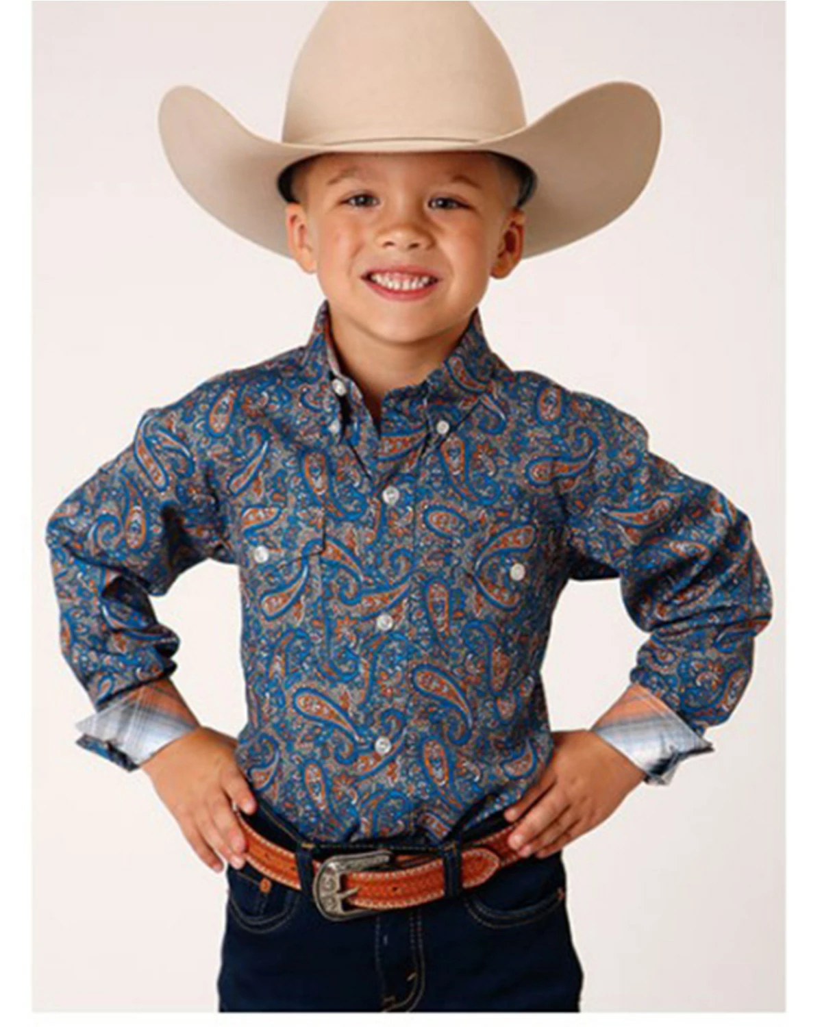 Roper Boys' Amarillo Paisley Print Long Sleeve Western Button-Down Shirt No Color 5 Roper Boys' Amarillo Paisley Print Long Sleeve Western Button-Down Shirt No Color - Image 3