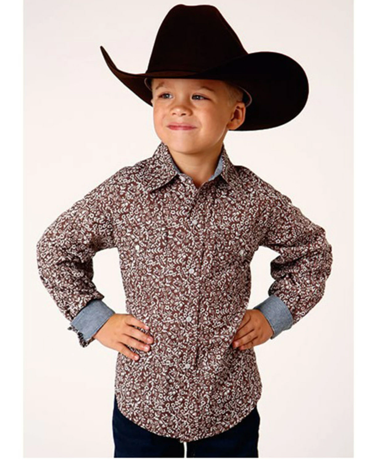 Roper Boys' Floral Print Long Sleeve Western Snap Shirt Brown 5 Roper Boys' Floral Print Long Sleeve Western Snap Shirt Brown - Image 3