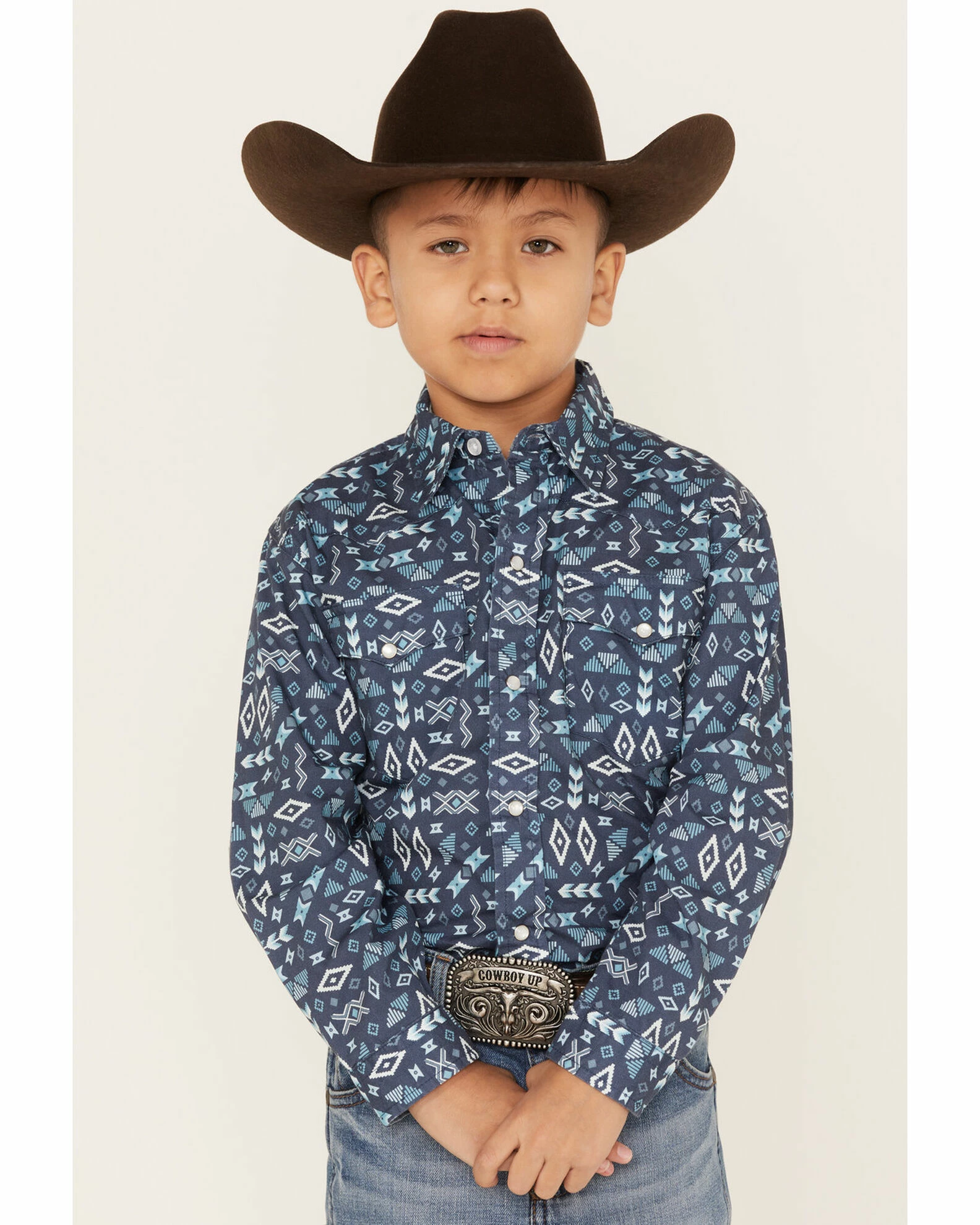 Roper Boys' West Made Southwestern Print Long Sleeve Western Snap Shirt Blue 3 Roper Boys' West Made Southwestern Print Long Sleeve Western Snap Shirt Blue