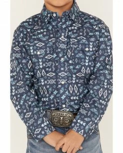 Roper Boys' West Made Southwestern Print Long Sleeve Western Snap Shirt Blue 9 Roper Boys' West Made Southwestern Print Long Sleeve Western Snap Shirt Blue -Roper Shop 2000366530 400 P3
