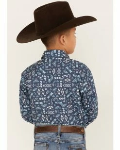 Roper Boys' West Made Southwestern Print Long Sleeve Western Snap Shirt Blue 10 Roper Boys' West Made Southwestern Print Long Sleeve Western Snap Shirt Blue -Roper Shop 2000366530 400 P4