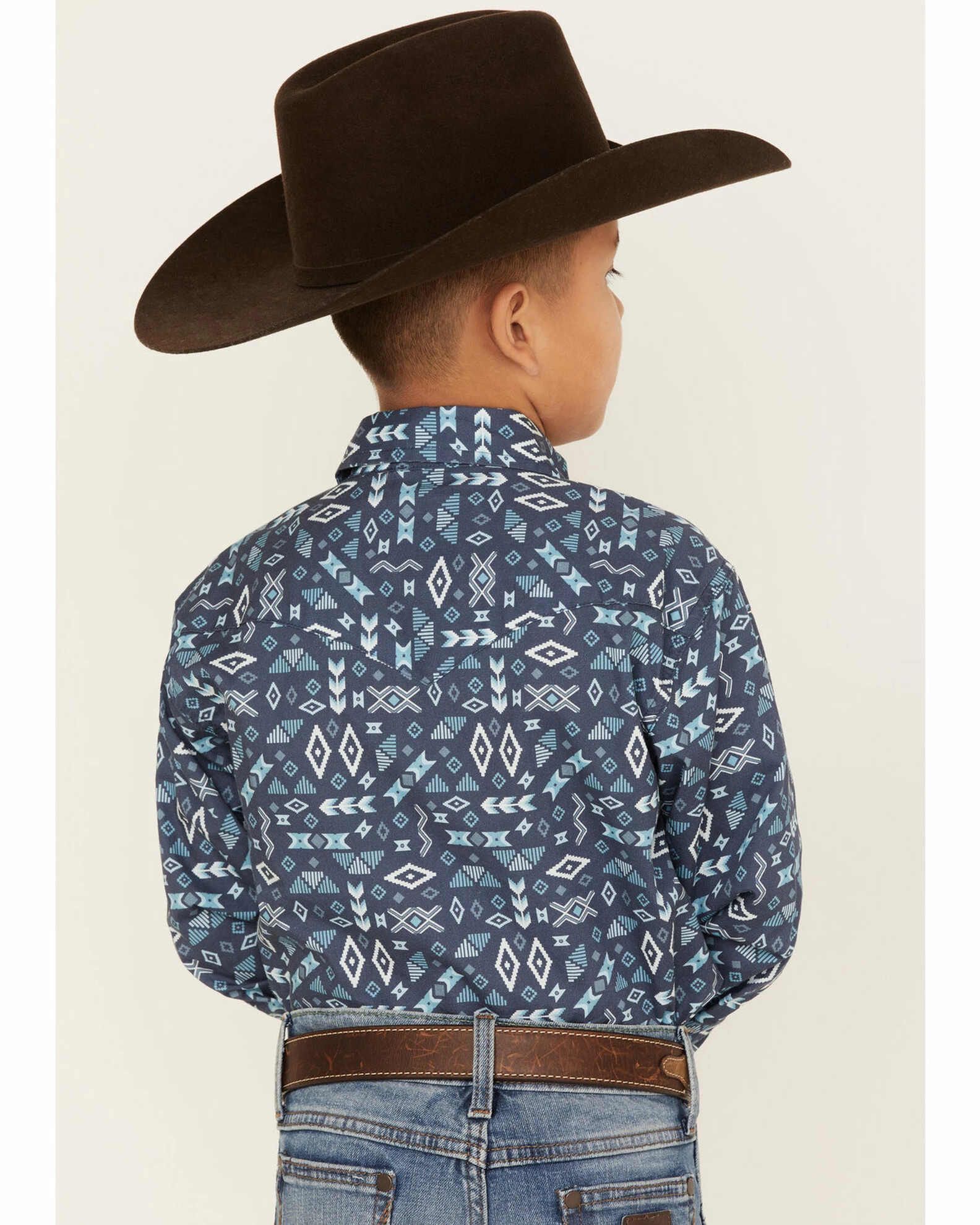 Roper Boys' West Made Southwestern Print Long Sleeve Western Snap Shirt Blue 6 Roper Boys' West Made Southwestern Print Long Sleeve Western Snap Shirt Blue - Image 4