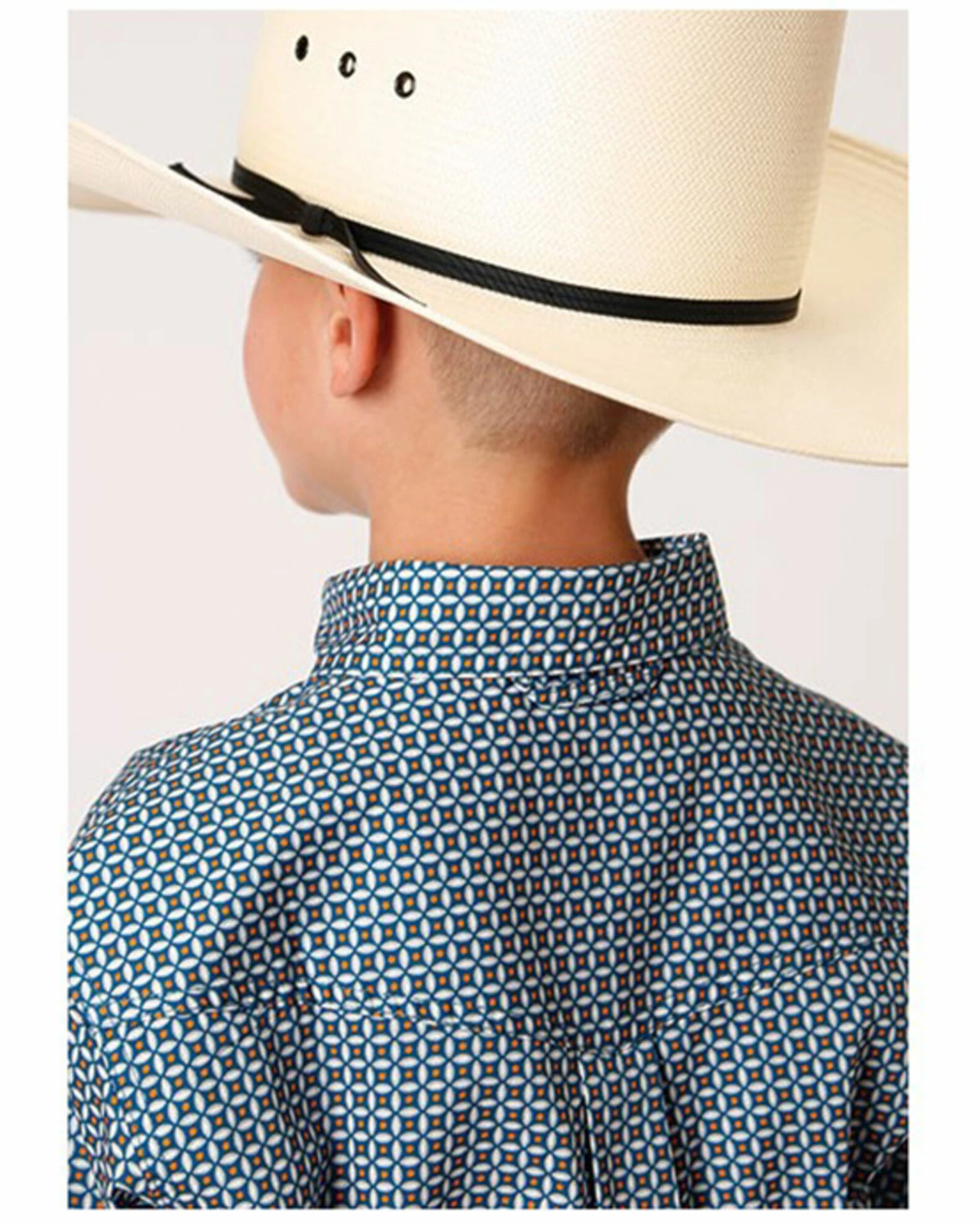 Roper Boys' Amarillo Geo Print Short Sleeve Western Button-Down Shirt Blue 4 Roper Boys' Amarillo Geo Print Short Sleeve Western Button-Down Shirt Blue - Image 2