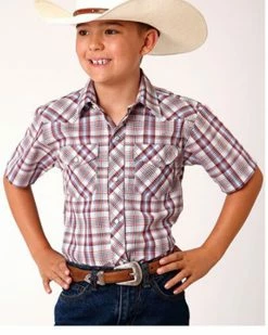 Roper Boys' Plaid Print Short Sleeve Western Snap Shirt White 7 Roper Boys' Plaid Print Short Sleeve Western Snap Shirt White -Roper Shop 2000366535 100 P1 1