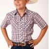 Roper Boys' Plaid Print Short Sleeve Western Snap Shirt White 2 Roper Boys' Plaid Print Short Sleeve Western Snap Shirt White -Roper Shop 2000366535 100 P1