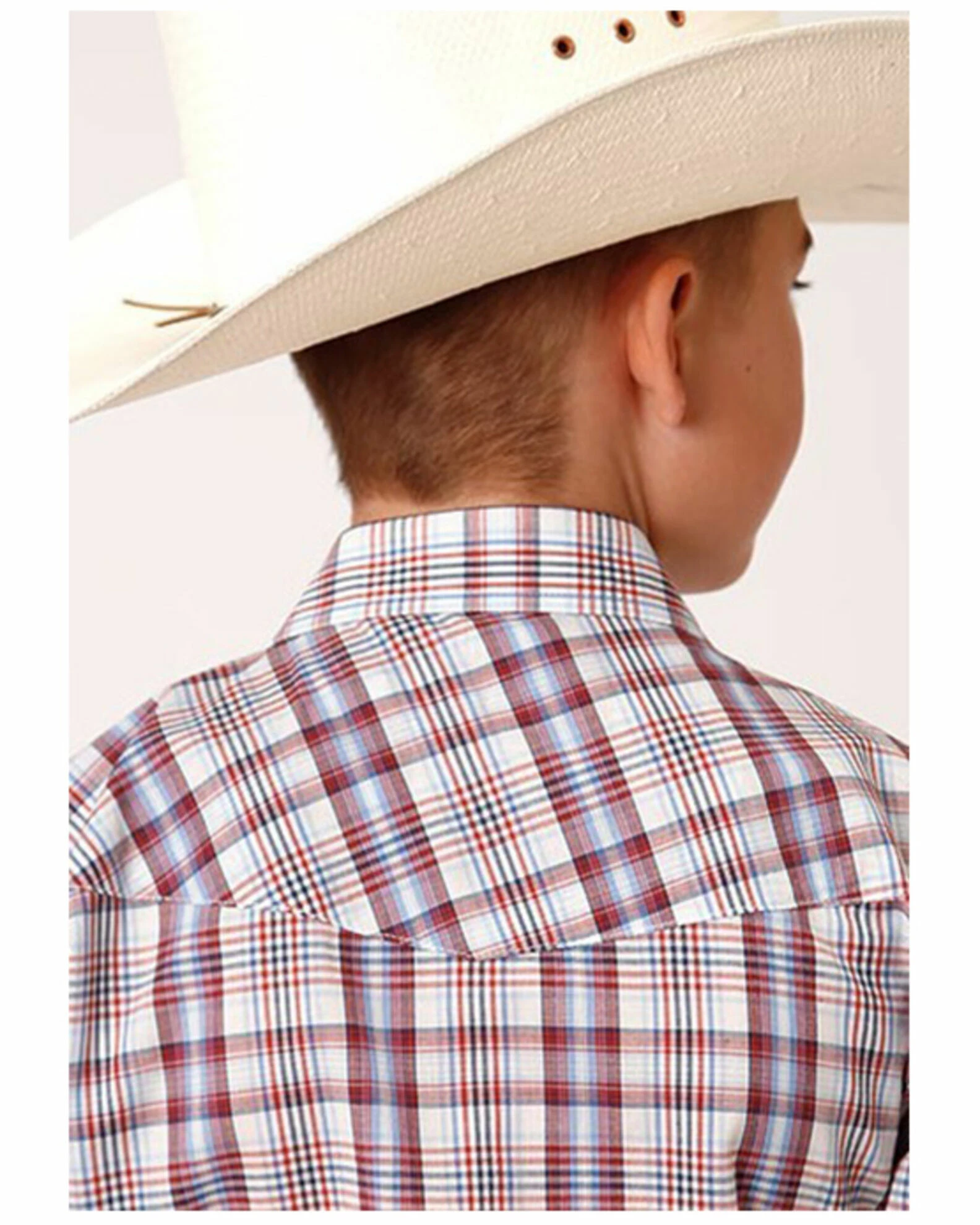 Roper Boys' Plaid Print Short Sleeve Western Snap Shirt White 4 Roper Boys' Plaid Print Short Sleeve Western Snap Shirt White - Image 2