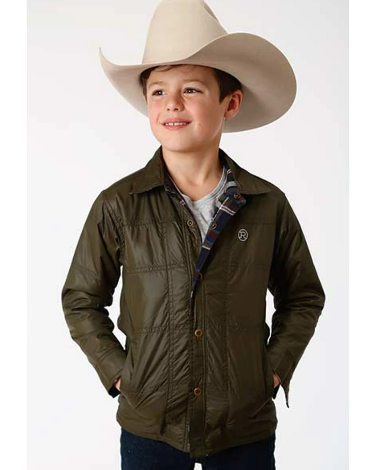 Roper Boys' Plaid Button-Down Reversible Jacket Olive 6 Roper Boys' Plaid Button-Down Reversible Jacket Olive - Image 4