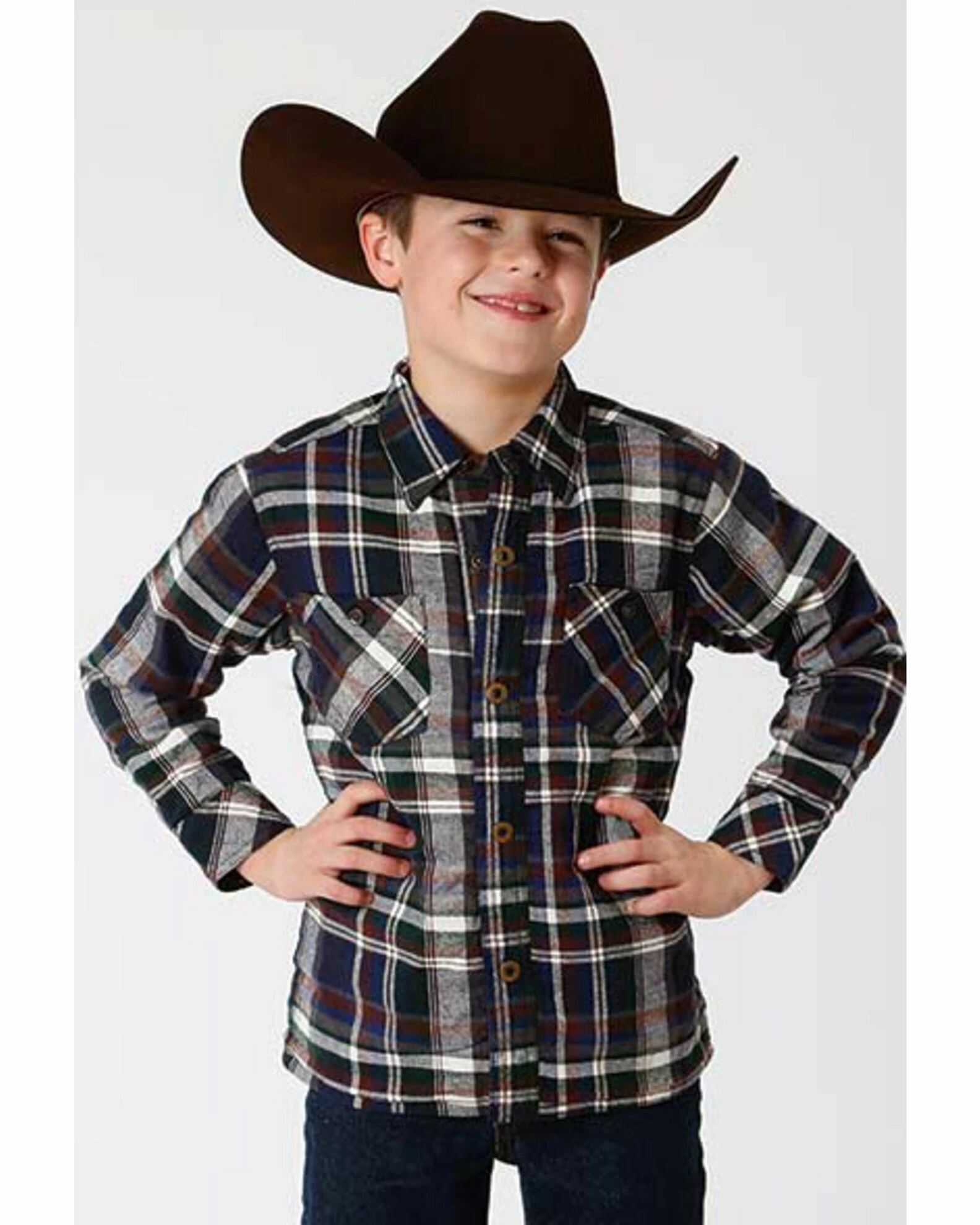 Roper Boys' Plaid Button-Down Reversible Jacket Olive 4 Roper Boys' Plaid Button-Down Reversible Jacket Olive - Image 2