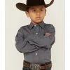 Roper Boys' End-On-End Long Sleeve Western Shirt Navy