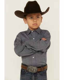 Roper Boys' End-On-End Long Sleeve Western Shirt Navy