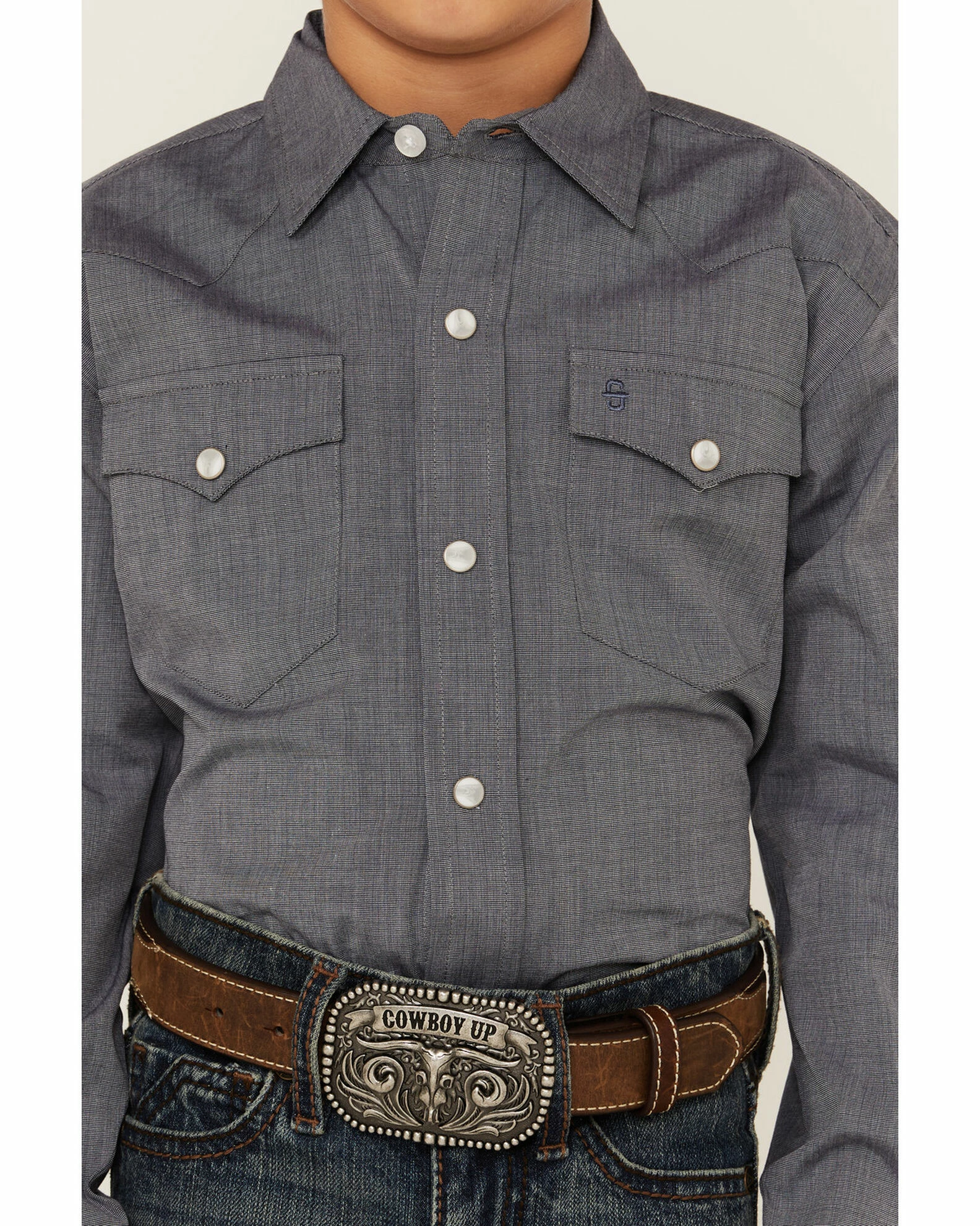 Roper Boys' End-On-End Long Sleeve Western Shirt Navy 4 Roper Boys' End-On-End Long Sleeve Western Shirt Navy - Image 2