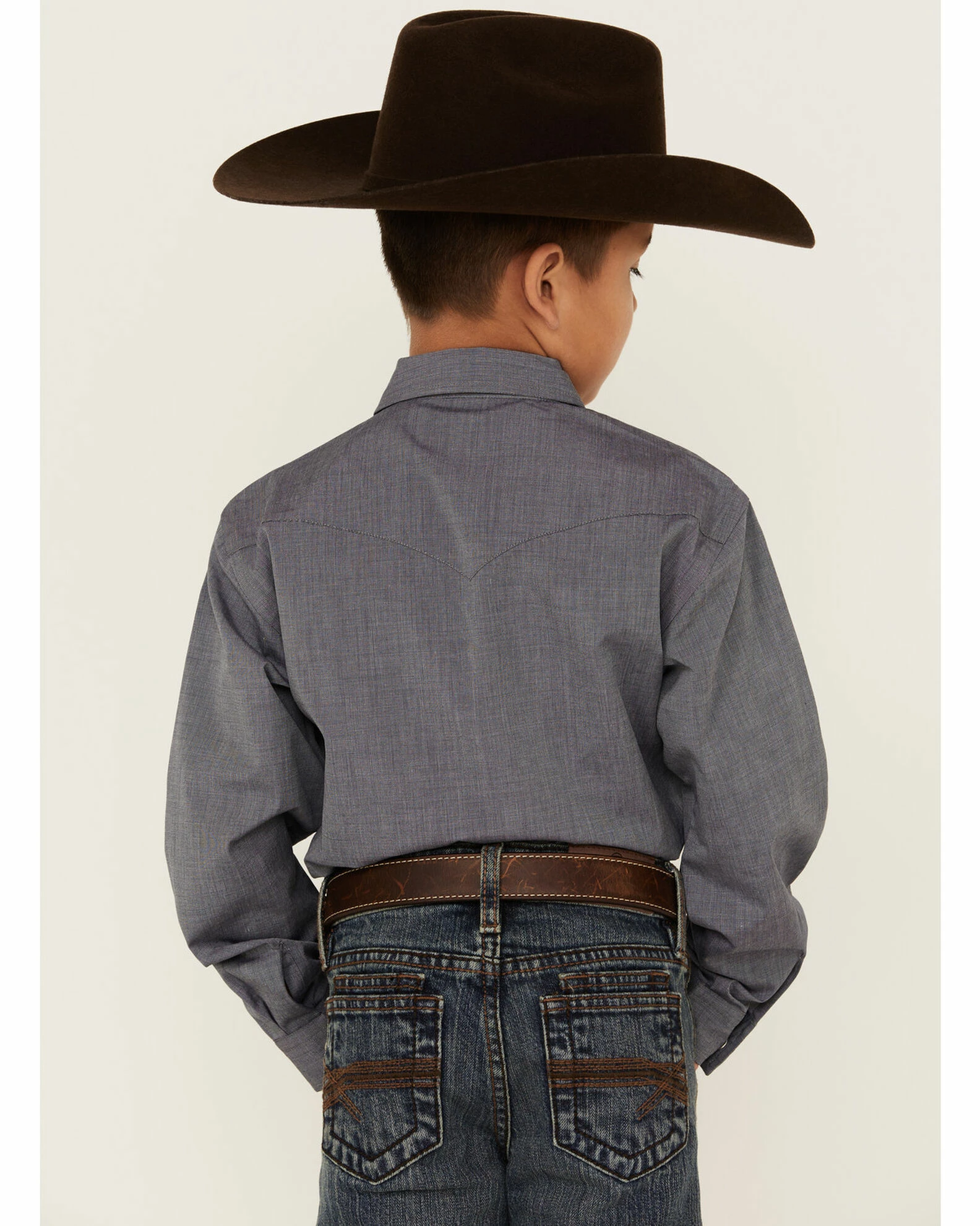 Roper Boys' End-On-End Long Sleeve Western Shirt Navy 5 Roper Boys' End-On-End Long Sleeve Western Shirt Navy - Image 3