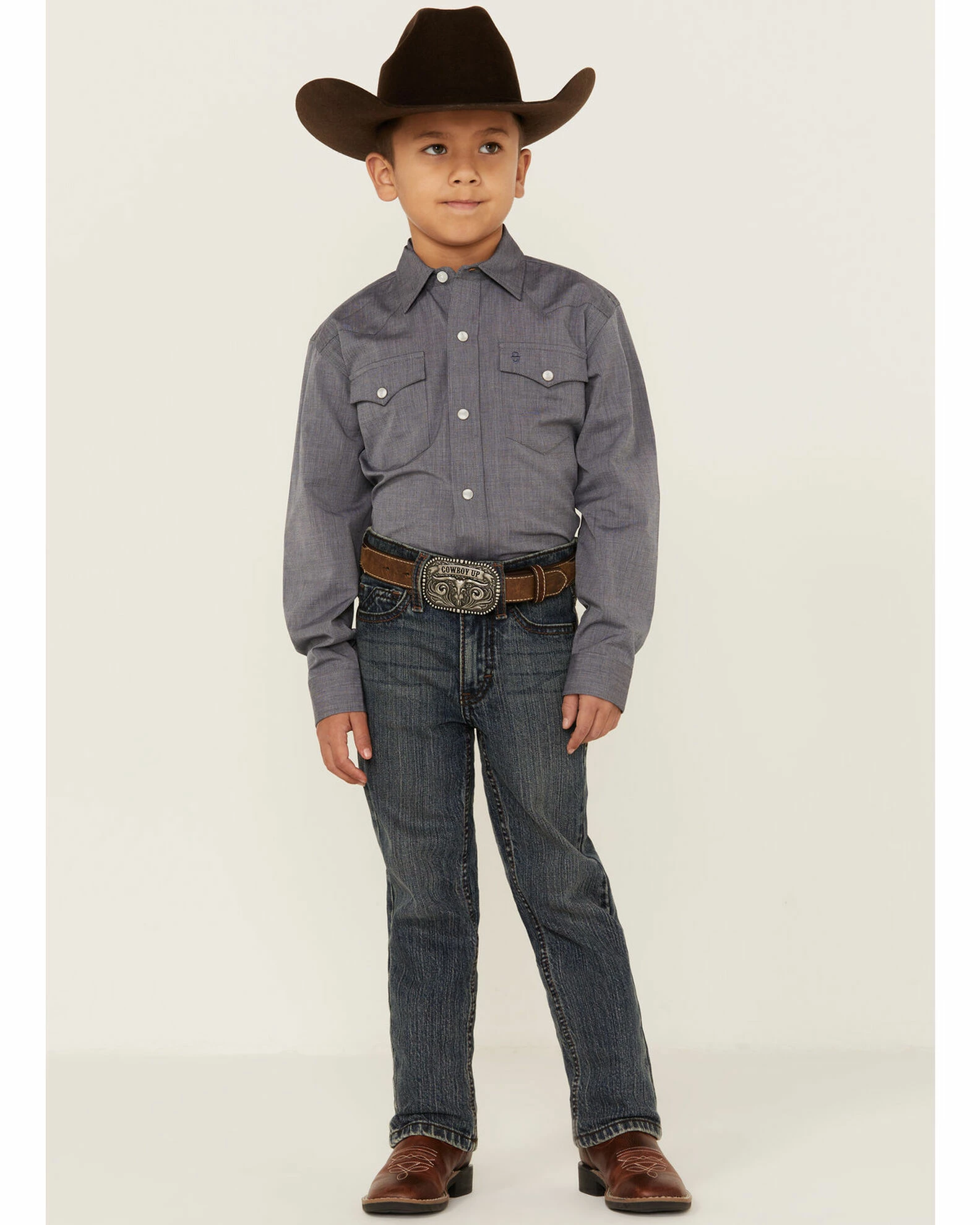 Roper Boys' End-On-End Long Sleeve Western Shirt Navy 6 Roper Boys' End-On-End Long Sleeve Western Shirt Navy - Image 4