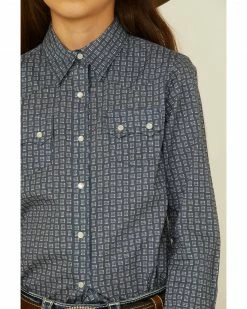 Roper Girls' Checkered Arrow Print Long Sleeve Western Shirt Blue 9 Roper Girls' Checkered Arrow Print Long Sleeve Western Shirt Blue -Roper Shop 2000366717 400 P3