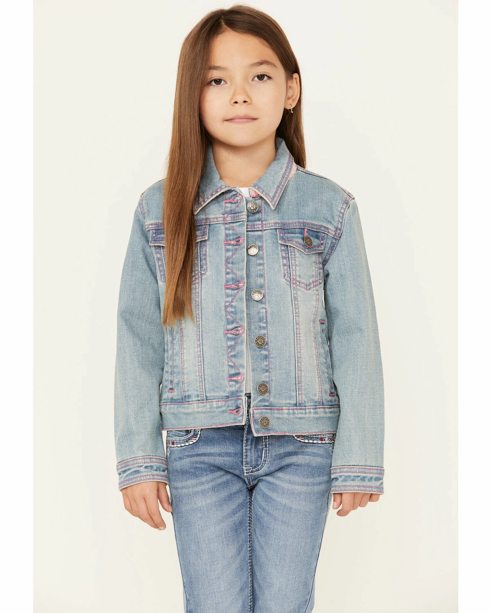 Roper Girls' Checkered Plaid Denim Jacket Light Blue 3 Roper Girls' Checkered Plaid Denim Jacket Light Blue