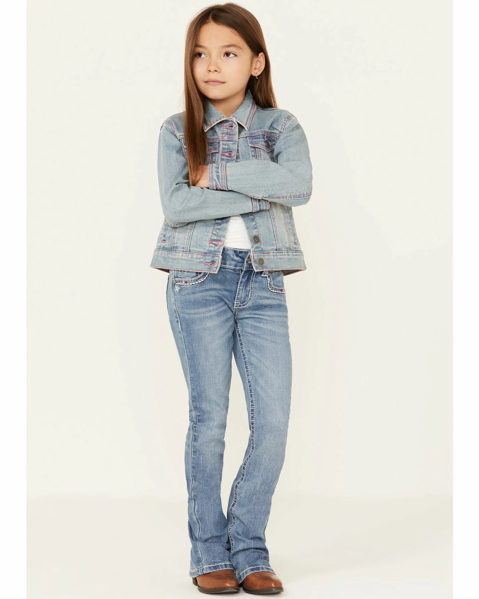 Roper Girls' Checkered Plaid Denim Jacket Light Blue 6 Roper Girls' Checkered Plaid Denim Jacket Light Blue - Image 4