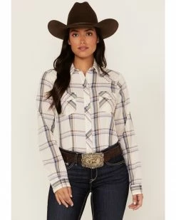 Roper Women's Plaid Print Long Sleeve Western Snap Shirt White -Roper Shop 2000366836 100 P1 1