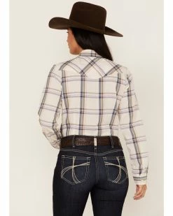 Roper Women's Plaid Print Long Sleeve Western Snap Shirt White -Roper Shop 2000366836 100 P4