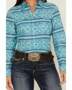Roper Women's Southwestern Stripe Print Long Sleeve Snap Western Shirt Blue -Roper Shop 2000366837 400 P3