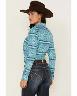 Roper Women's Southwestern Stripe Print Long Sleeve Snap Western Shirt Blue -Roper Shop 2000366837 400 P4