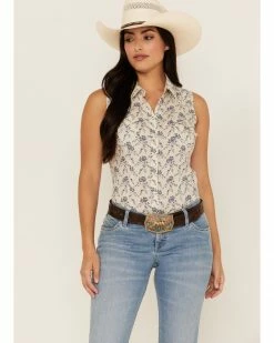 Roper Women's Floral Print Sleeveless Western Shirt White 11 Roper Women's Floral Print Sleeveless Western Shirt White -Roper Shop 2000366839 100 P1 1