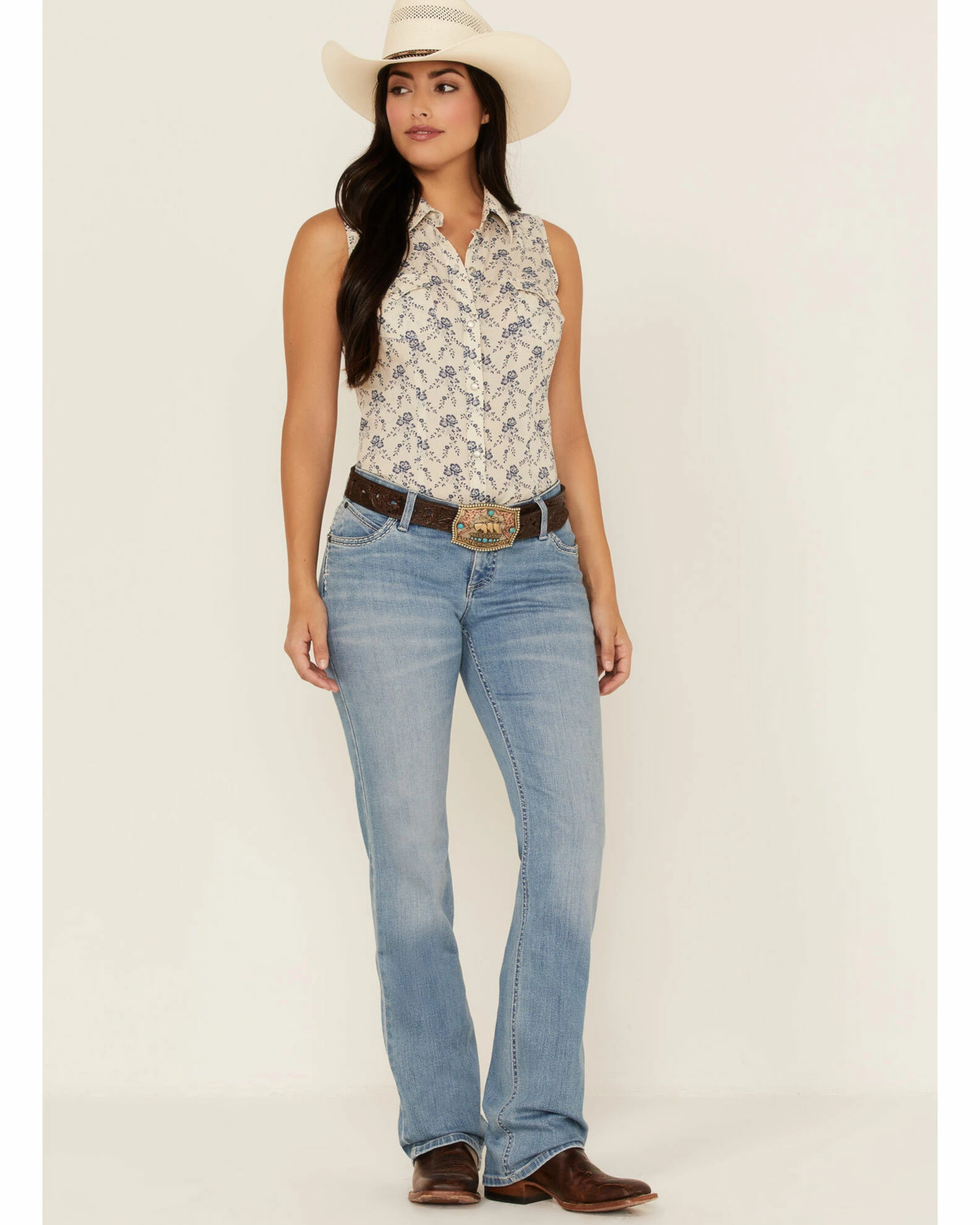 Roper Women's Floral Print Sleeveless Western Shirt White 4 Roper Women's Floral Print Sleeveless Western Shirt White - Image 2