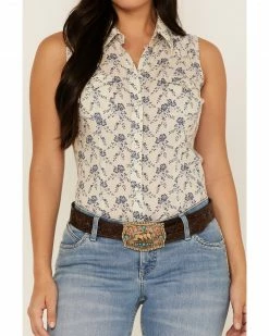 Roper Women's Floral Print Sleeveless Western Shirt White 9 Roper Women's Floral Print Sleeveless Western Shirt White -Roper Shop 2000366839 100 P3