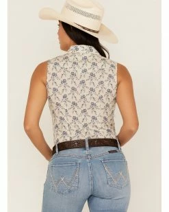 Roper Women's Floral Print Sleeveless Western Shirt White 10 Roper Women's Floral Print Sleeveless Western Shirt White -Roper Shop 2000366839 100 P4