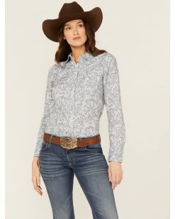 Roper Women's Paisley Print Western Snap Shirt Blue 11 Roper Women's Paisley Print Western Snap Shirt Blue -Roper Shop 2000366840 400 P1 1