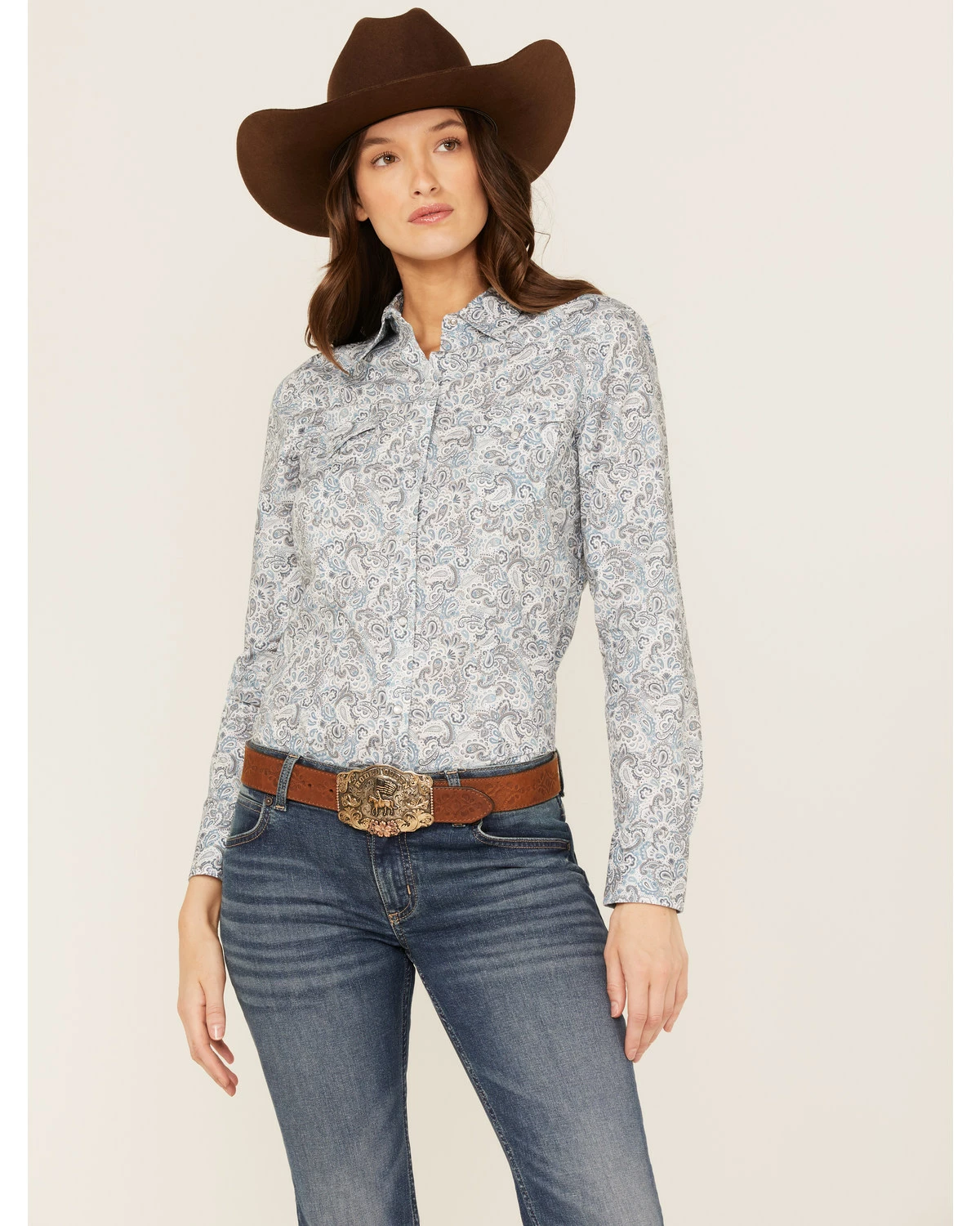Roper Women's Paisley Print Western Snap Shirt Blue 7 Roper Women's Paisley Print Western Snap Shirt Blue - Image 5