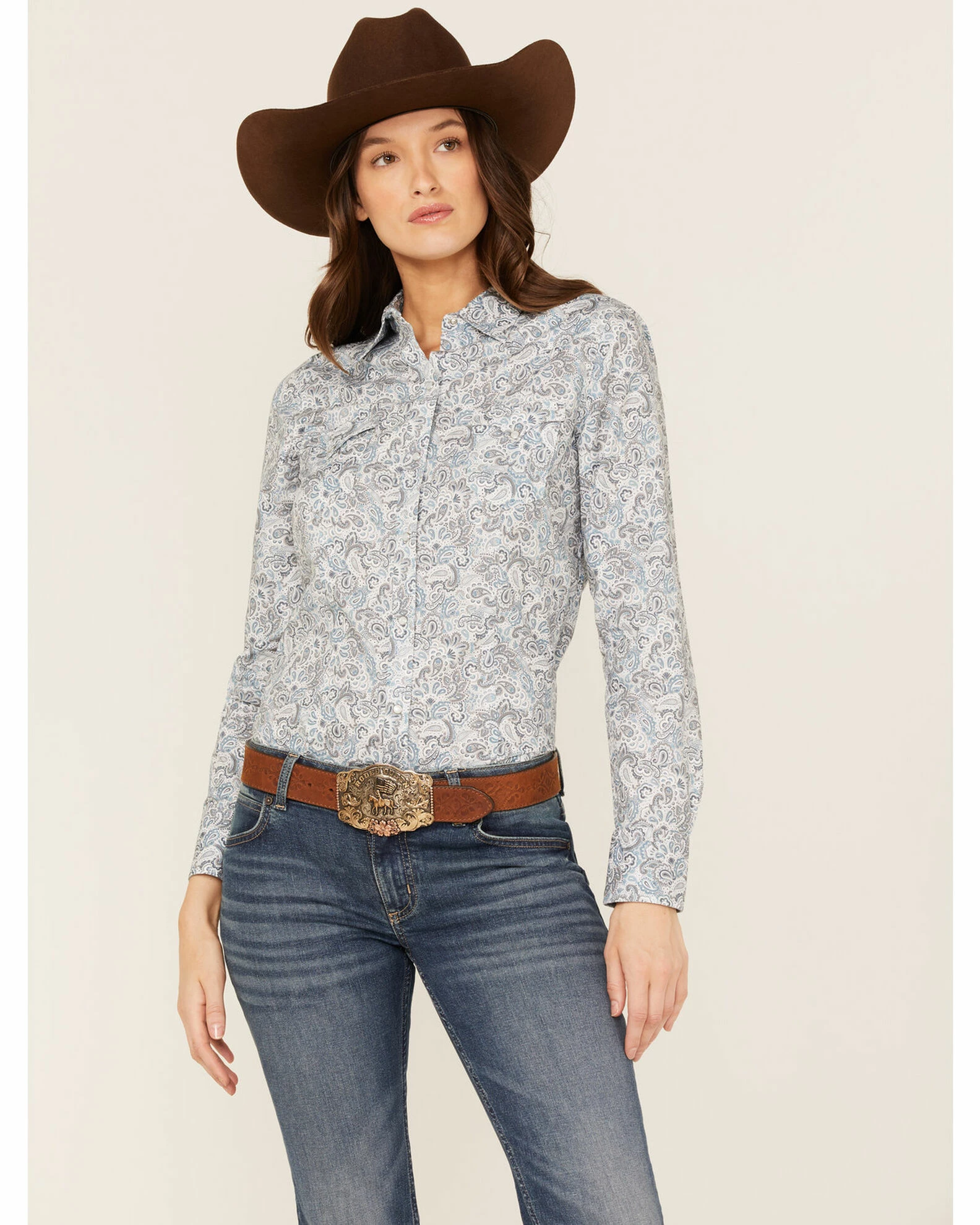 Roper Women's Paisley Print Western Snap Shirt Blue 3 Roper Women's Paisley Print Western Snap Shirt Blue