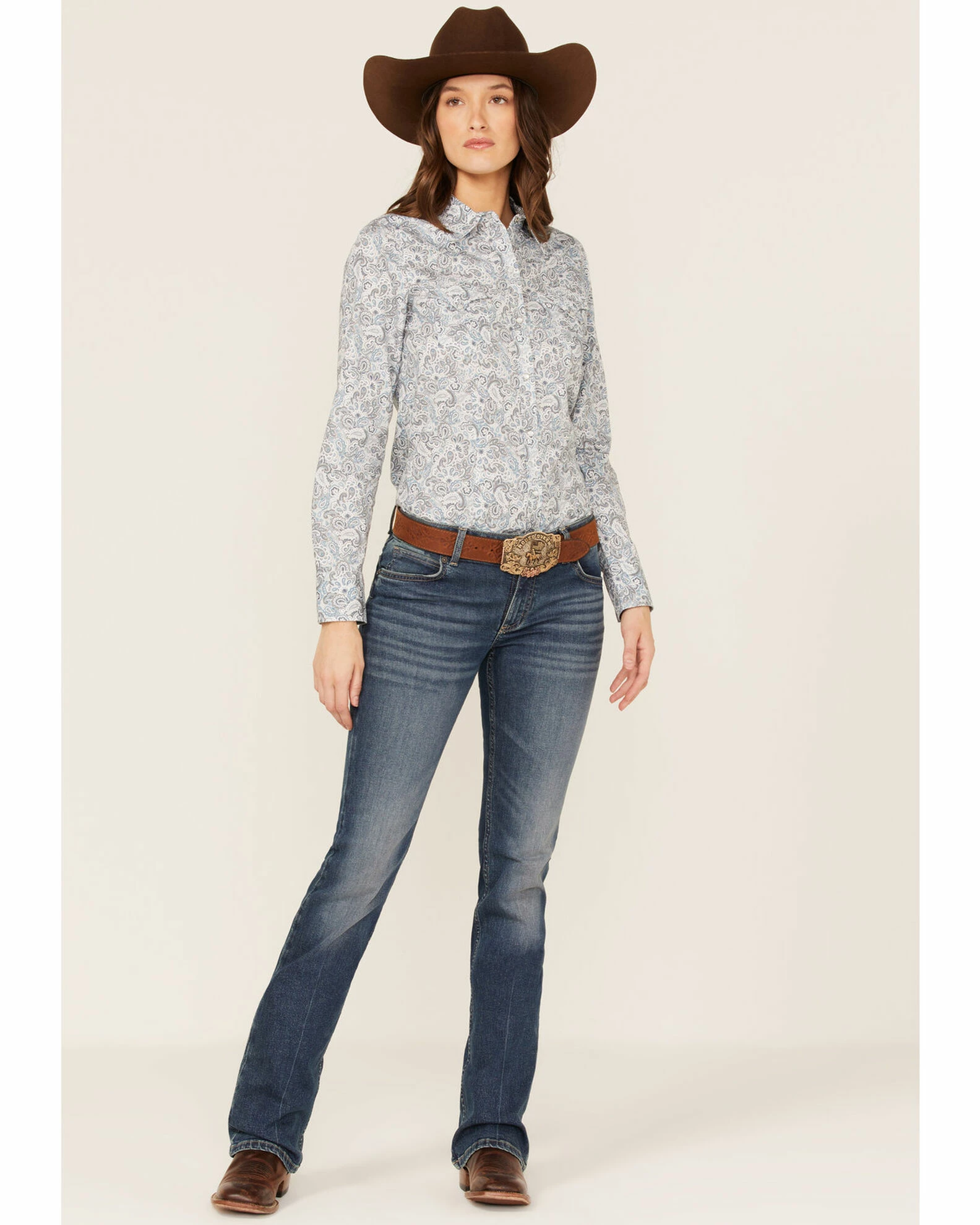 Roper Women's Paisley Print Western Snap Shirt Blue 4 Roper Women's Paisley Print Western Snap Shirt Blue - Image 2