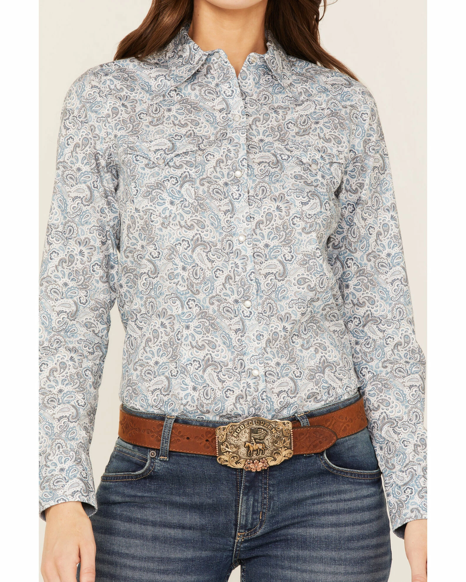 Roper Women's Paisley Print Western Snap Shirt Blue 5 Roper Women's Paisley Print Western Snap Shirt Blue - Image 3