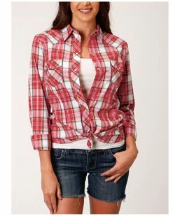 Roper Women's Plaid Print Long Sleeve Western Snap Shirt - Plus Orange -Roper Shop 2000366844 800 P1 1