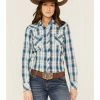 Roper Women's Plaid Print Long Sleeve Snap Western Shirt Blue 2 Roper Women's Plaid Print Long Sleeve Snap Western Shirt Blue -Roper Shop 2000366845 400 P1
