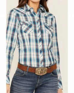 Roper Women's Plaid Print Long Sleeve Snap Western Shirt Blue 9 Roper Women's Plaid Print Long Sleeve Snap Western Shirt Blue -Roper Shop 2000366845 400 P3