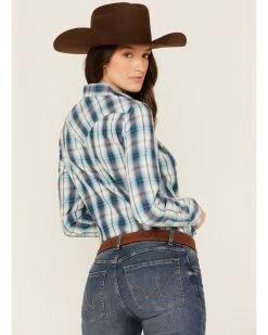 Roper Women's Plaid Print Long Sleeve Snap Western Shirt Blue 10 Roper Women's Plaid Print Long Sleeve Snap Western Shirt Blue -Roper Shop 2000366845 400 P4